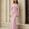 Ginnie Knit Long Sleeve Maxi Dress Pink Front
