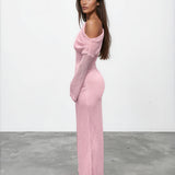 Ginnie Knit Long Sleeve Maxi Dress Pink SIDE