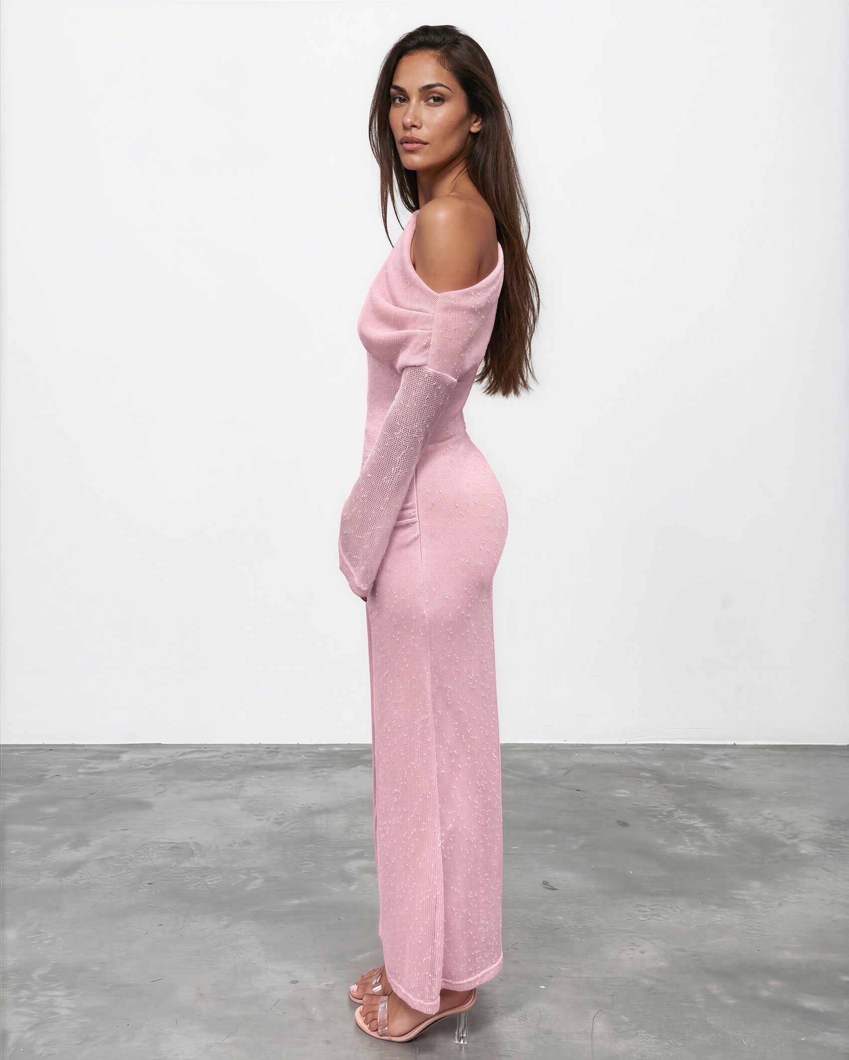 Ginnie Knit Long Sleeve Maxi Dress Pink SIDE