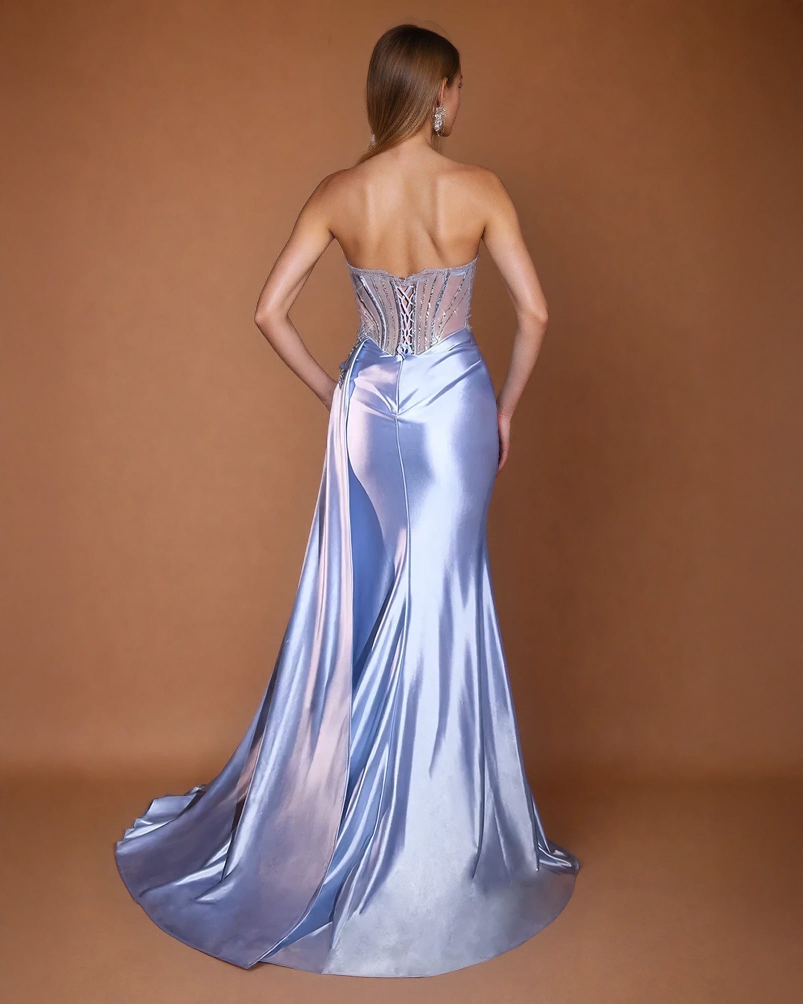 Giordana Corset Gown Cielo Blue Back