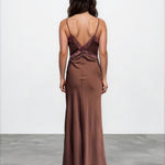 Gloria Lace Satin Slip Maxi Dress Chocolate Back
