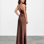 Gloria Lace Satin Slip Maxi Dress Chocolate Back