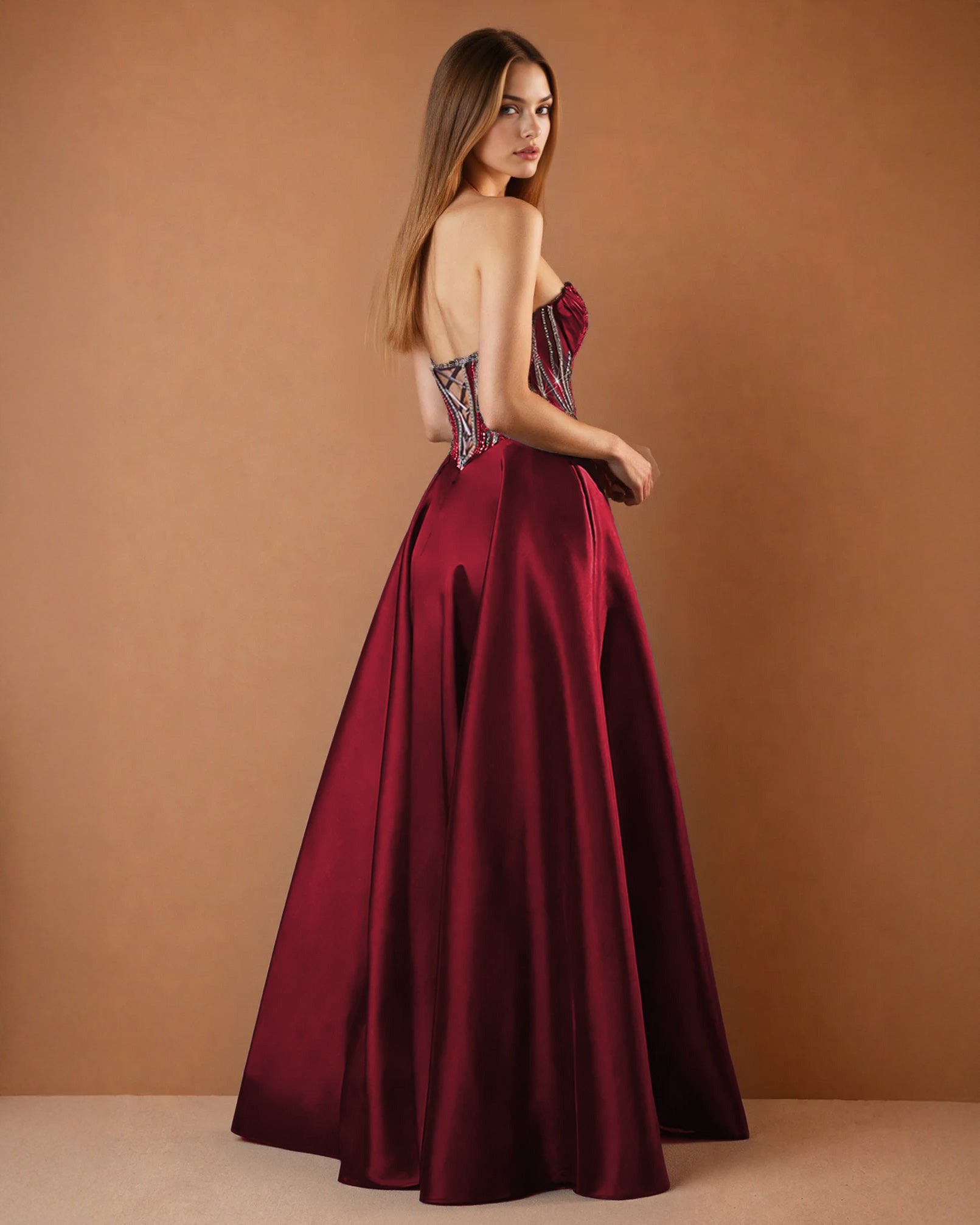 Grace Satin Ball Gown Burgundy BACK