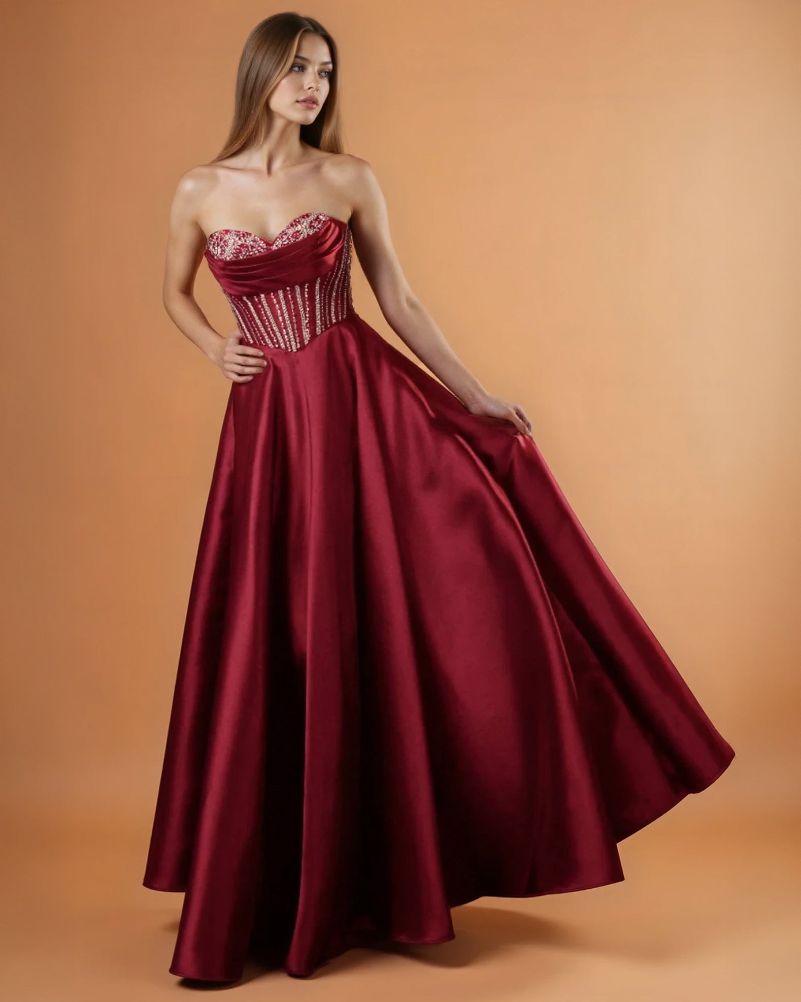 Grace Satin Ball Gown Burgundy FRONT