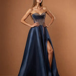 Grace Satin Ball Gown Navy Front