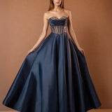 Grace Satin Ball Gown Navy Front