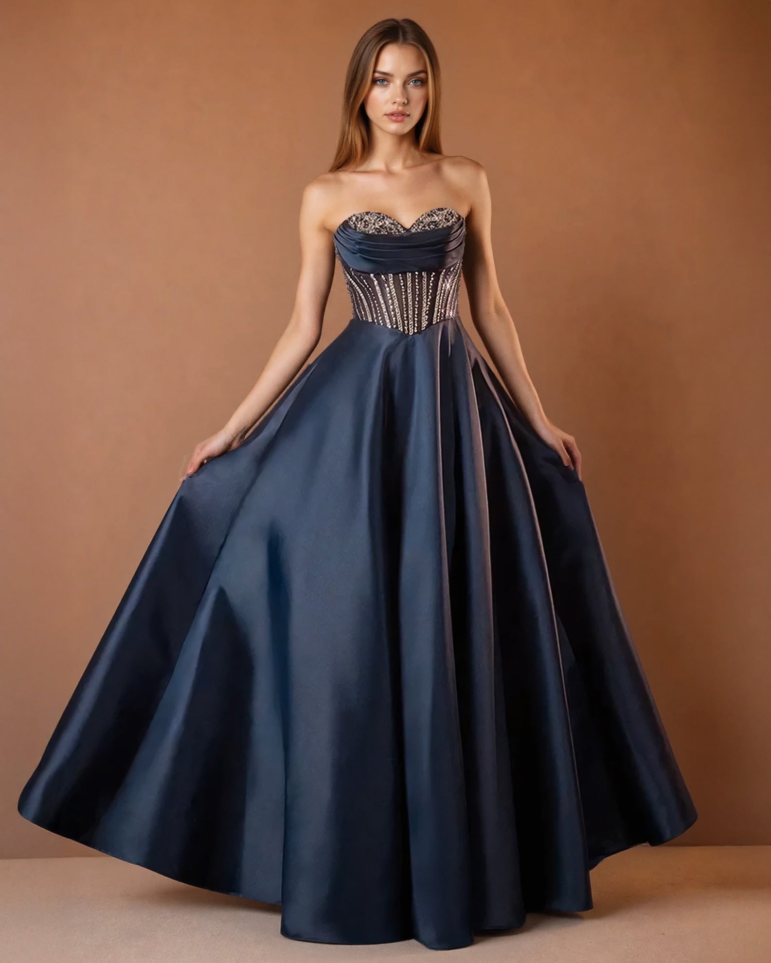 Grace Satin Ball Gown Navy Front
