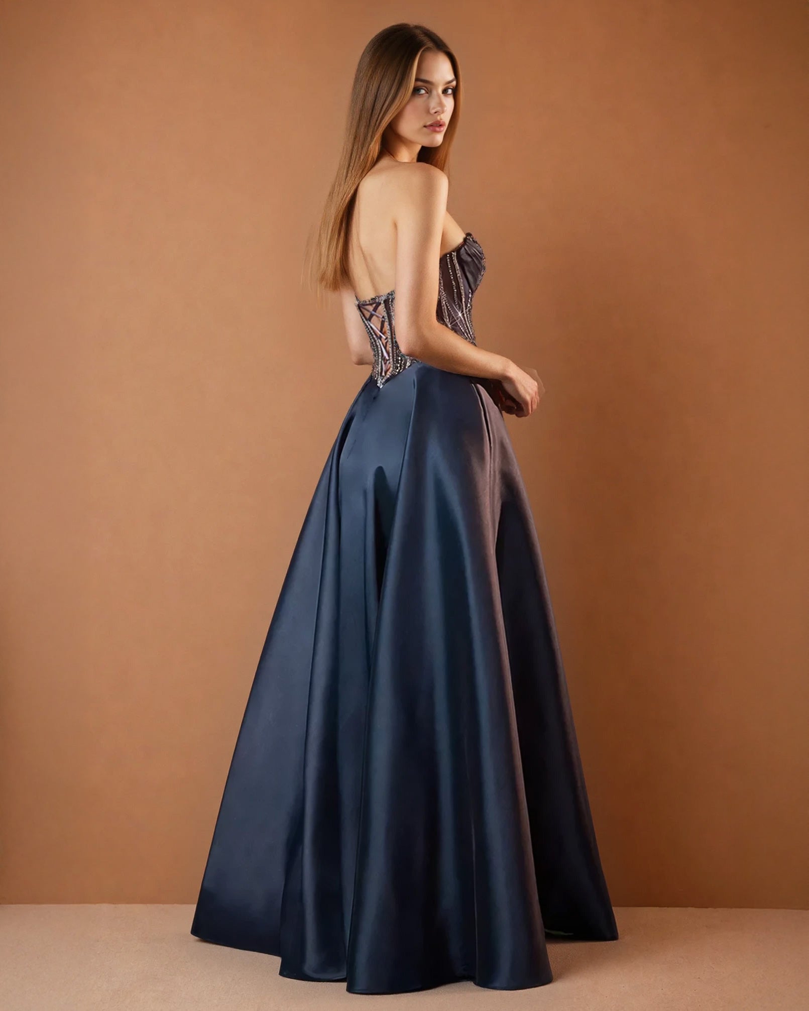 Grace Satin Ball Gown Navy Side