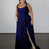 Hayley Metallic Jersey Gown - Sapphire