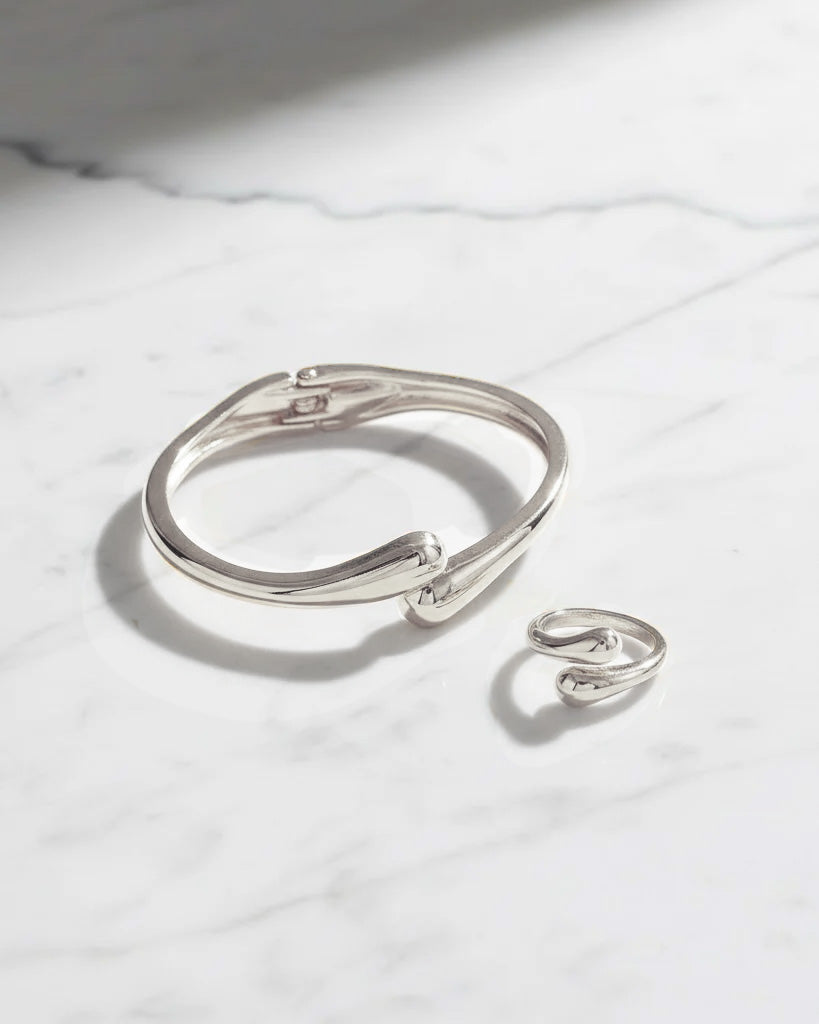 Honey Bangle Bracelet and Ring Set Silver