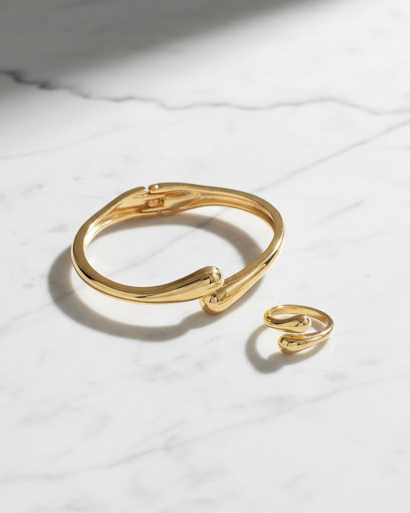 Honey Bangle Bracelet and Ring Set Gold