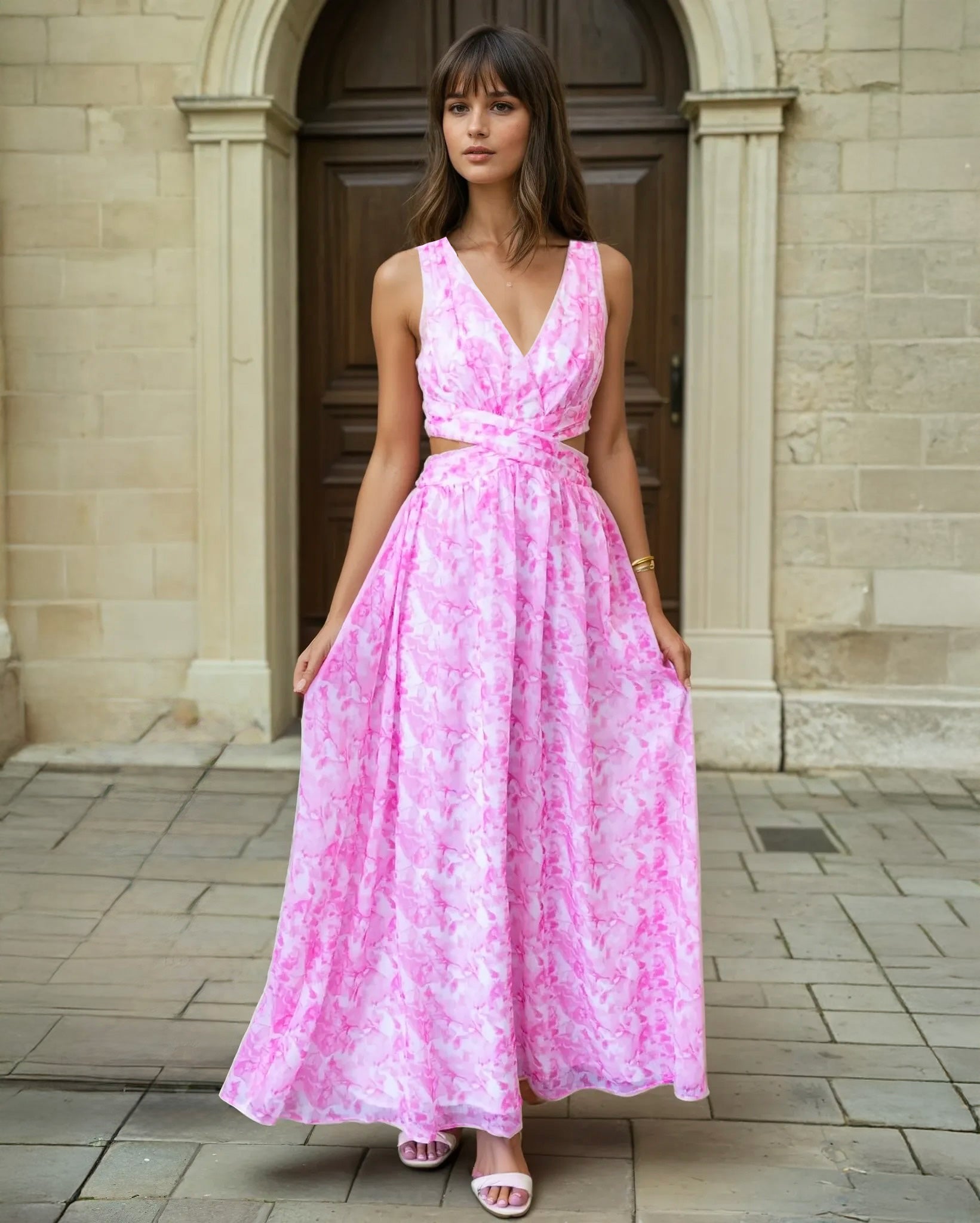 Indigo Maxi Dress Pink Print Front