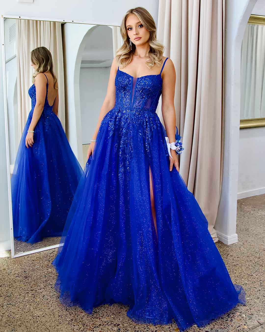 Iris Corset Lace Gown - Royal Blue