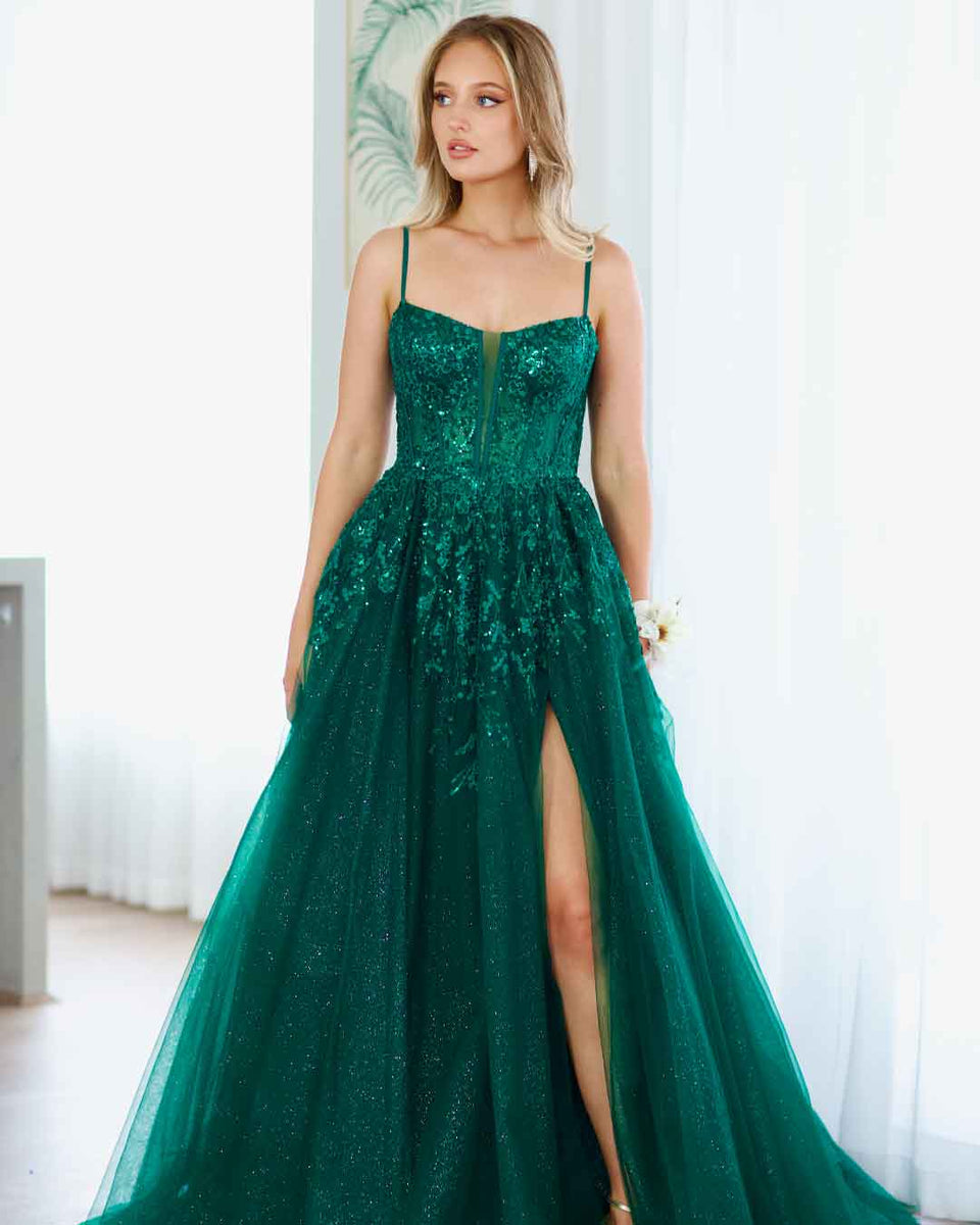 Iris Corset Lace Gown - Emerald