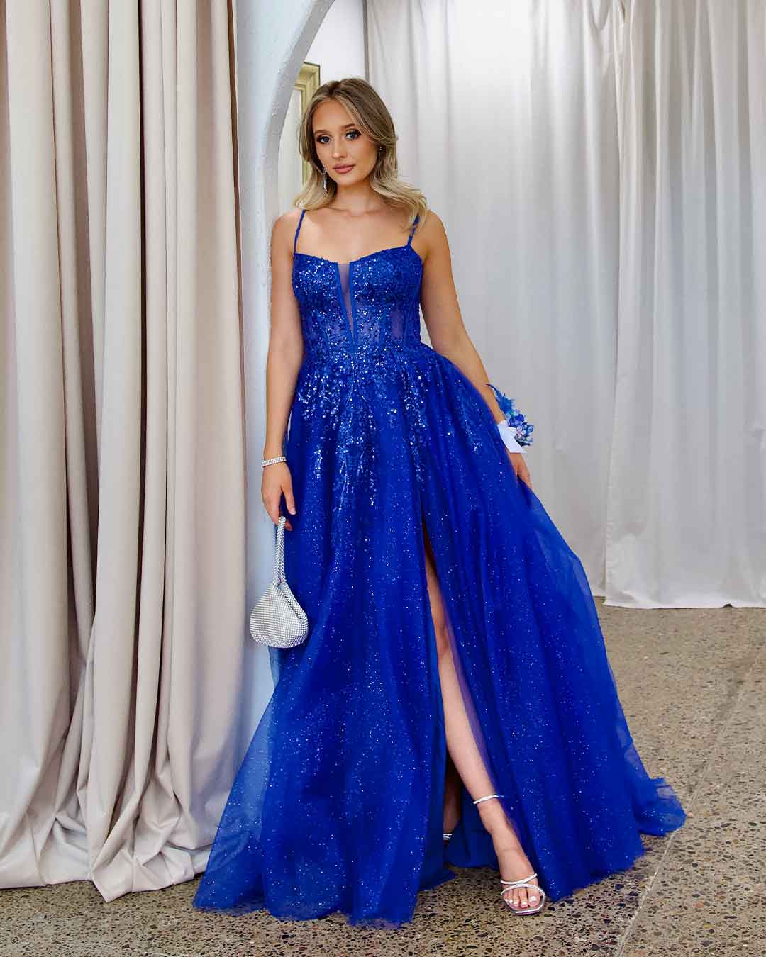 Iris Corset Lace Gown - Royal Blue