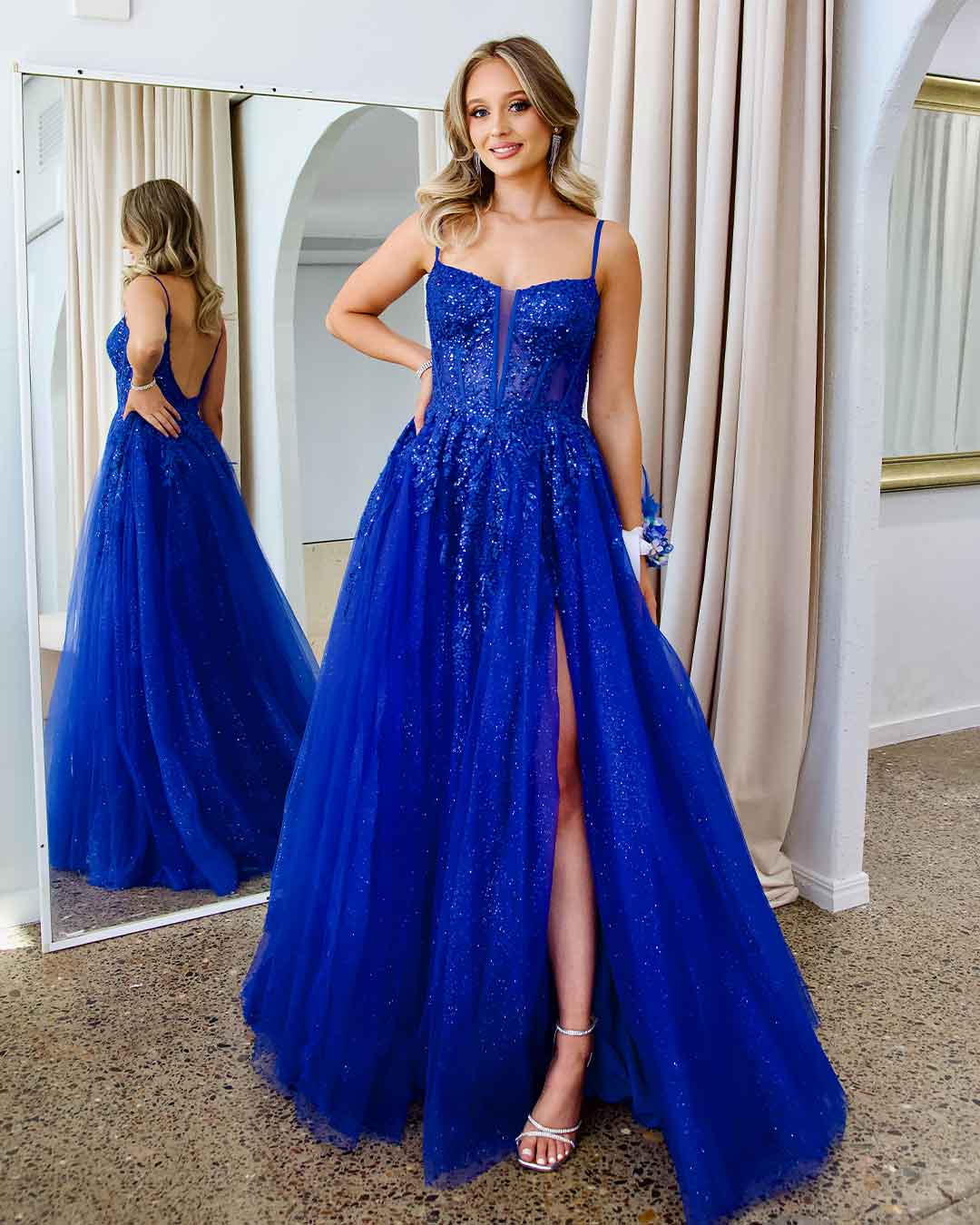 Iris Corset Lace Gown - Royal Blue