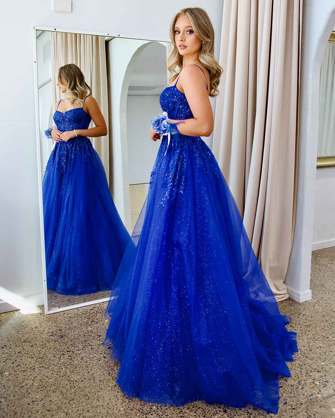 Iris Corset Lace Gown - Royal Blue