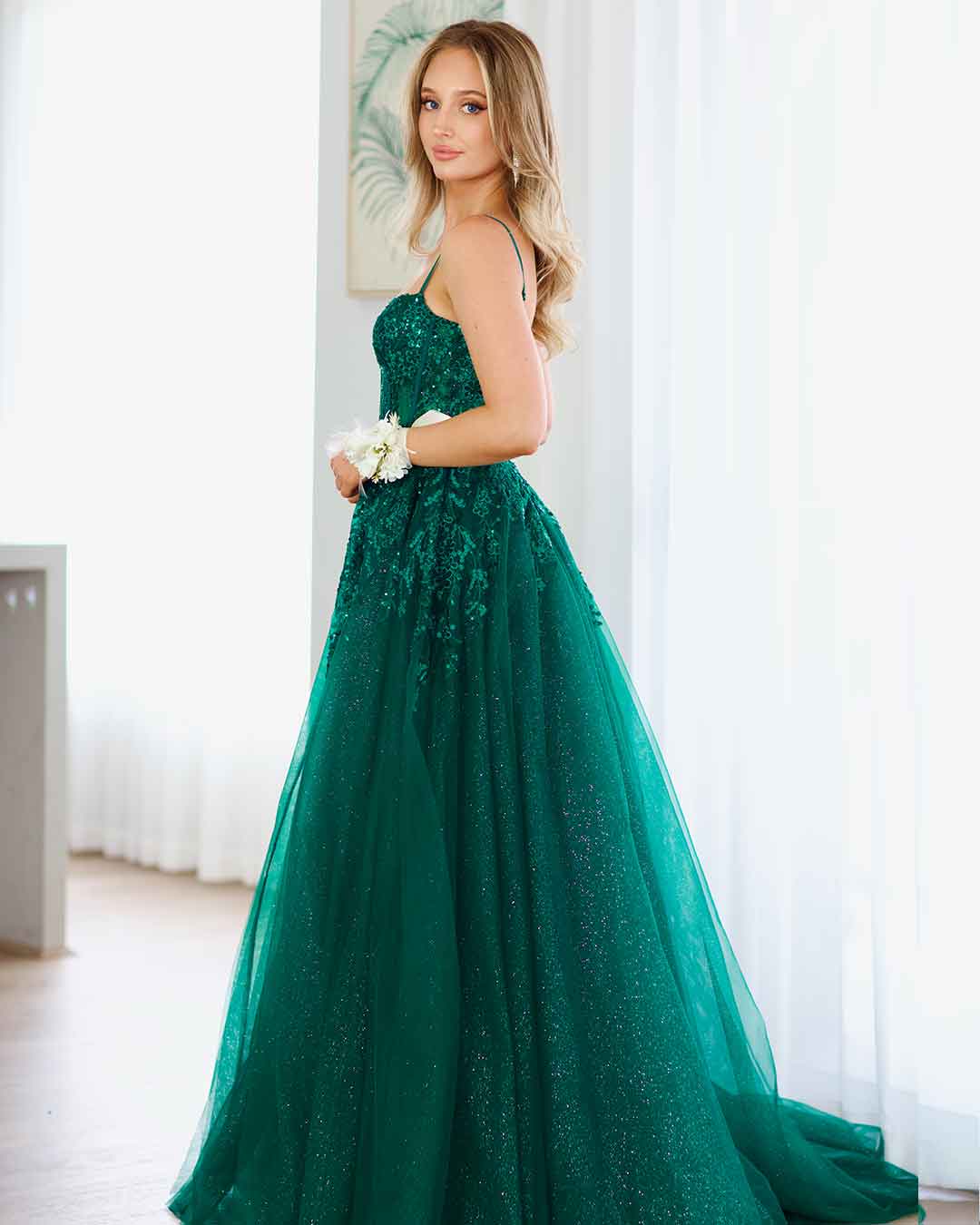 Iris Corset Lace Gown - Emerald