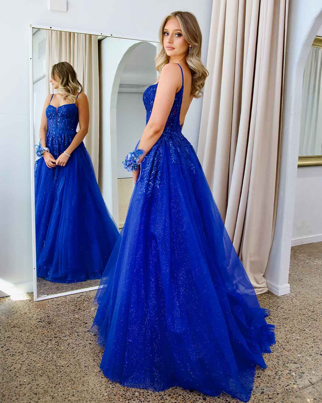 Iris Corset Lace Gown - Royal Blue