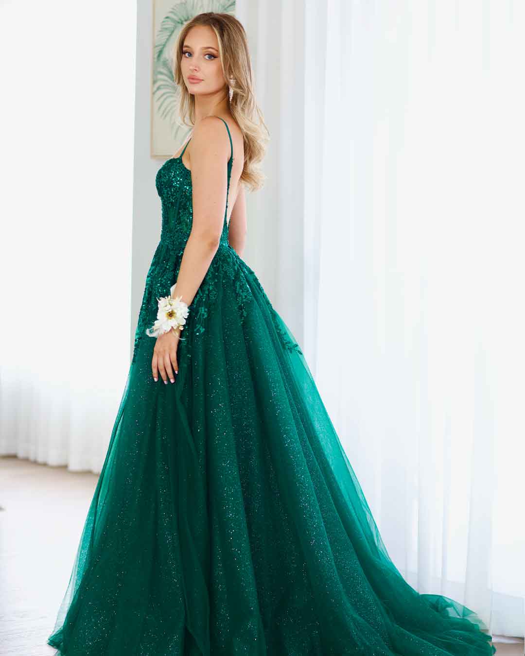 Iris Corset Lace Gown - Emerald