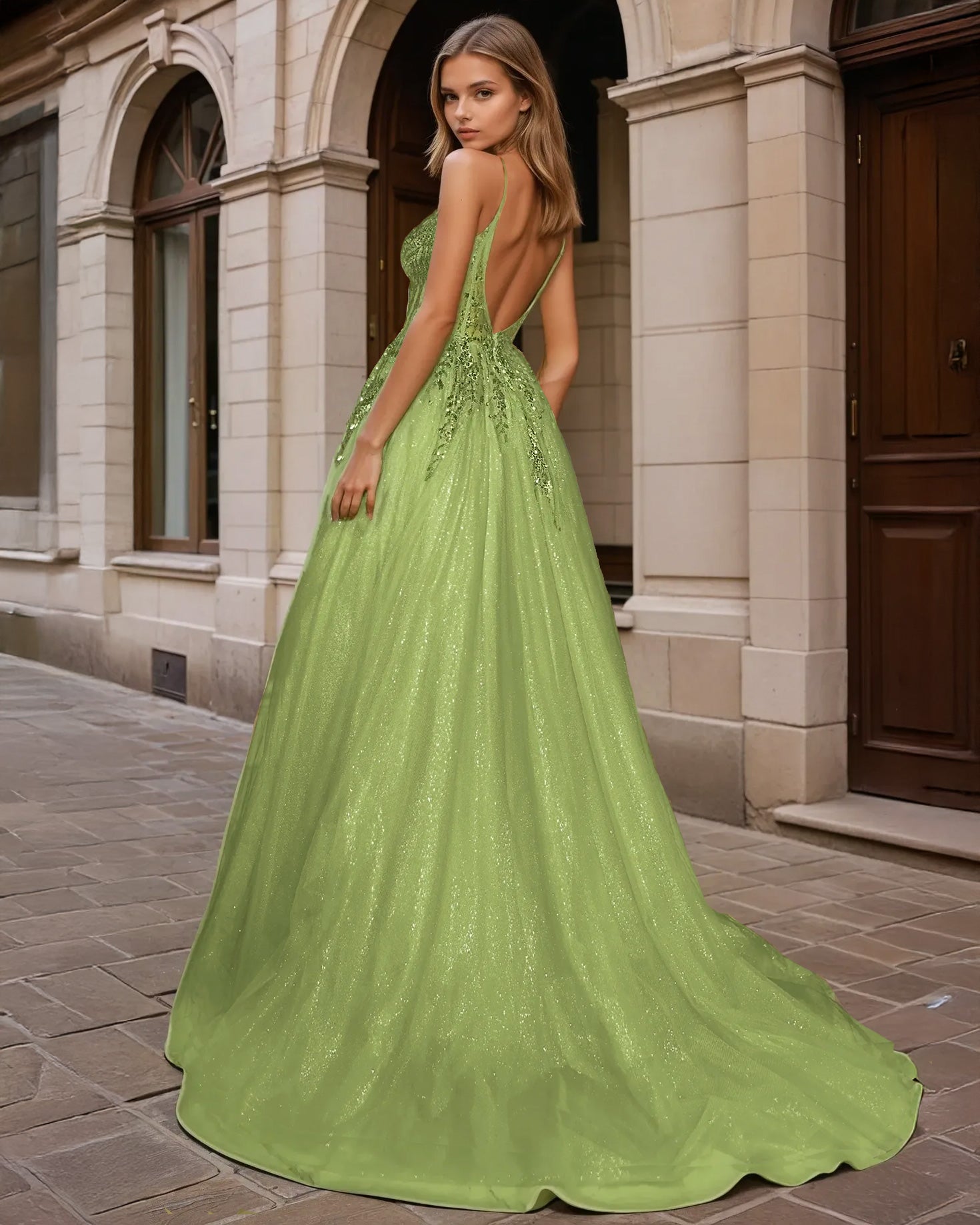 Iris Green sequin ball gown corset 