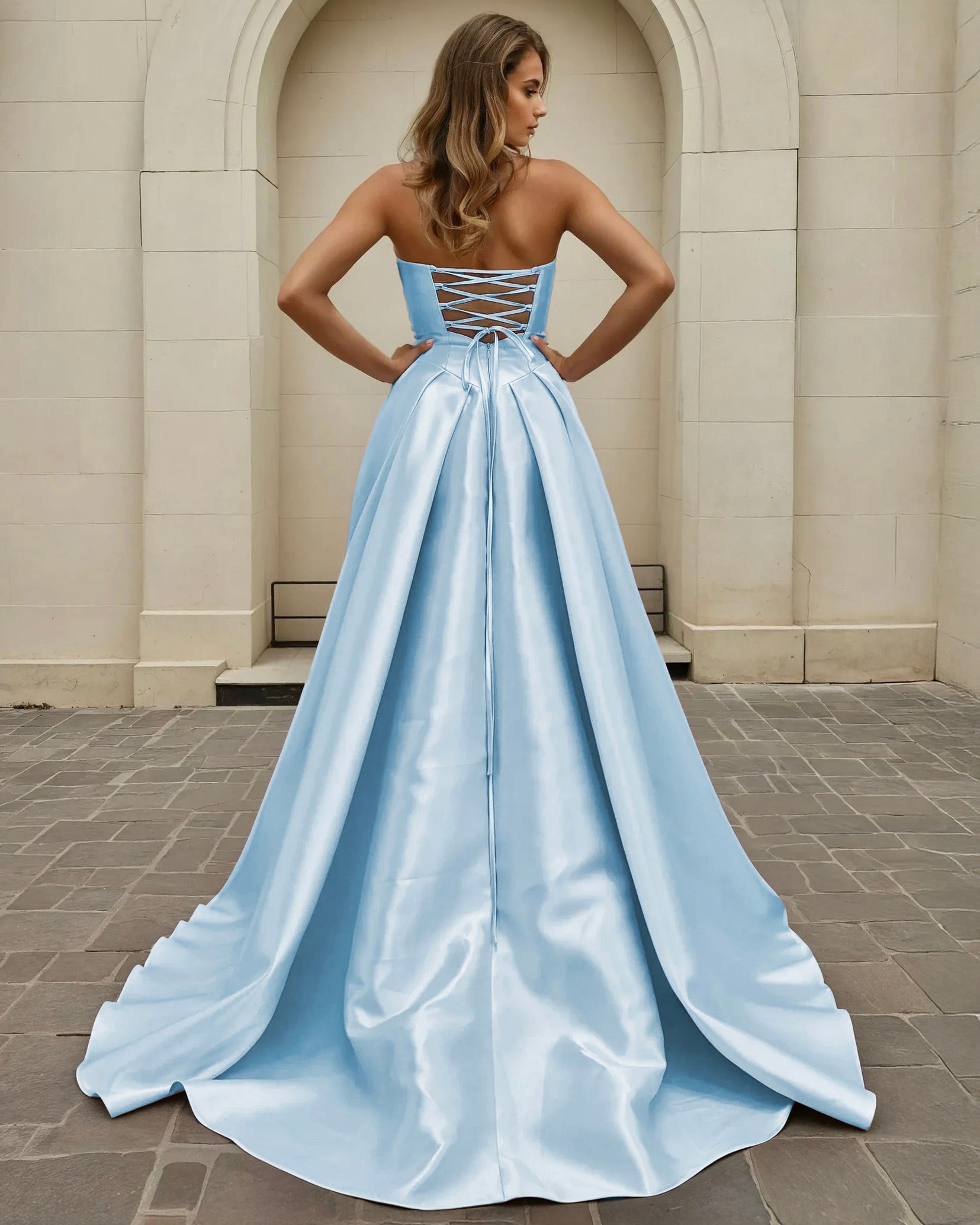 Isabelle Strapless Bow Gown Light Blue – Miss Runway Boutique
