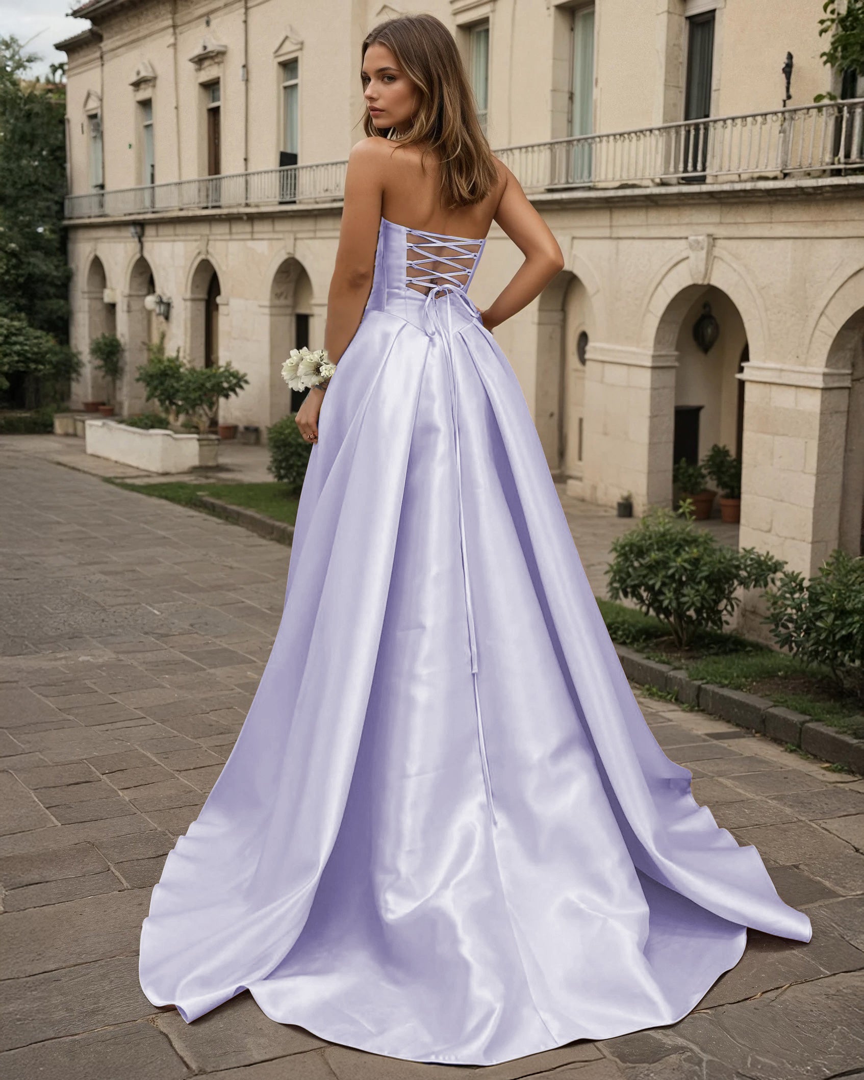 Isabelle Mikado Gown Strapless Bow Lilac Front