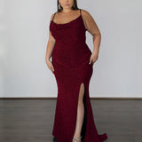 Issy Metallic Jersey Gown - Flame