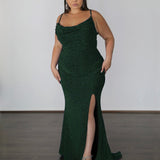 Issy Metallic Jersey Gown - Forest