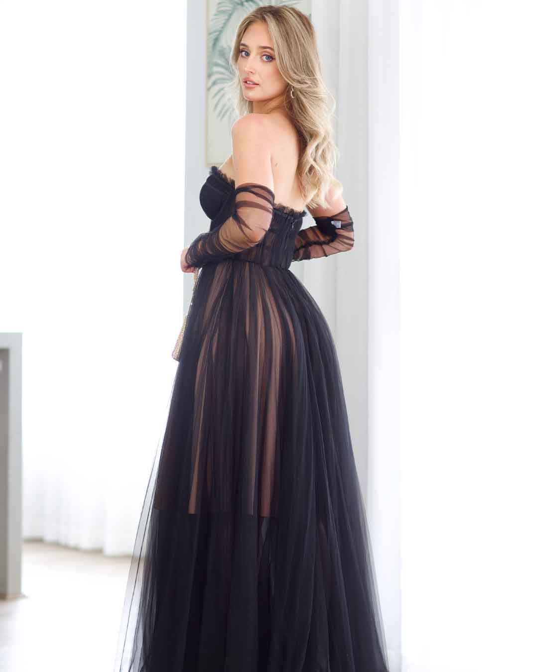 Jasmine Corset Tulle Gown - Black