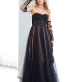 Jasmine Corset Tulle Gown - Black