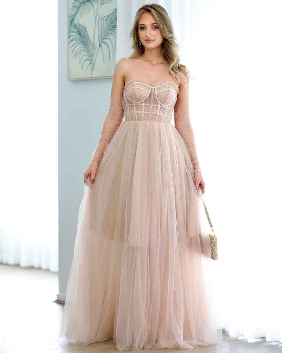 Jasmine Corset Tulle Gown - Blush