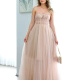 Jasmine Corset Tulle Gown - Blush