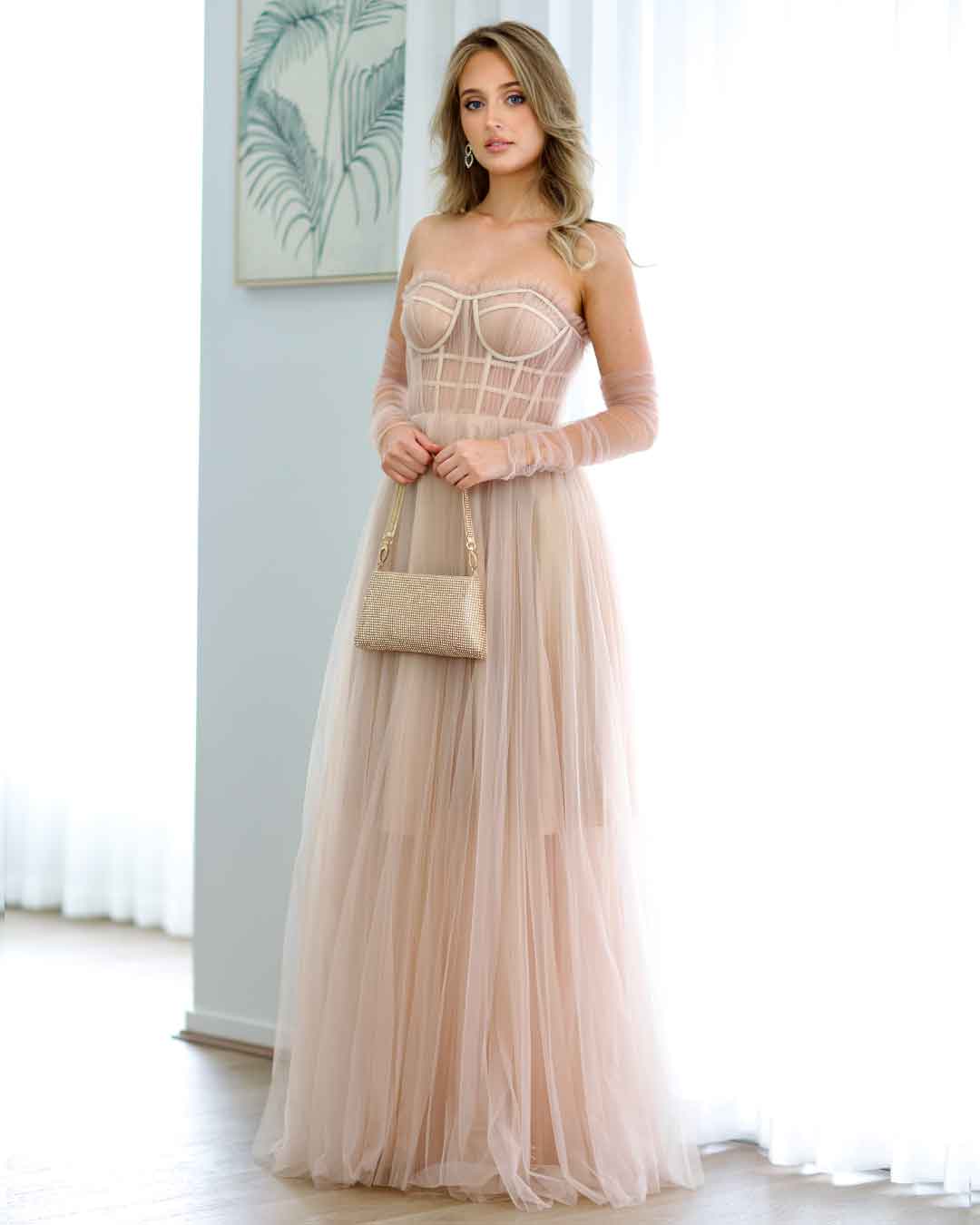 Jasmine Corset Tulle Gown - Blush