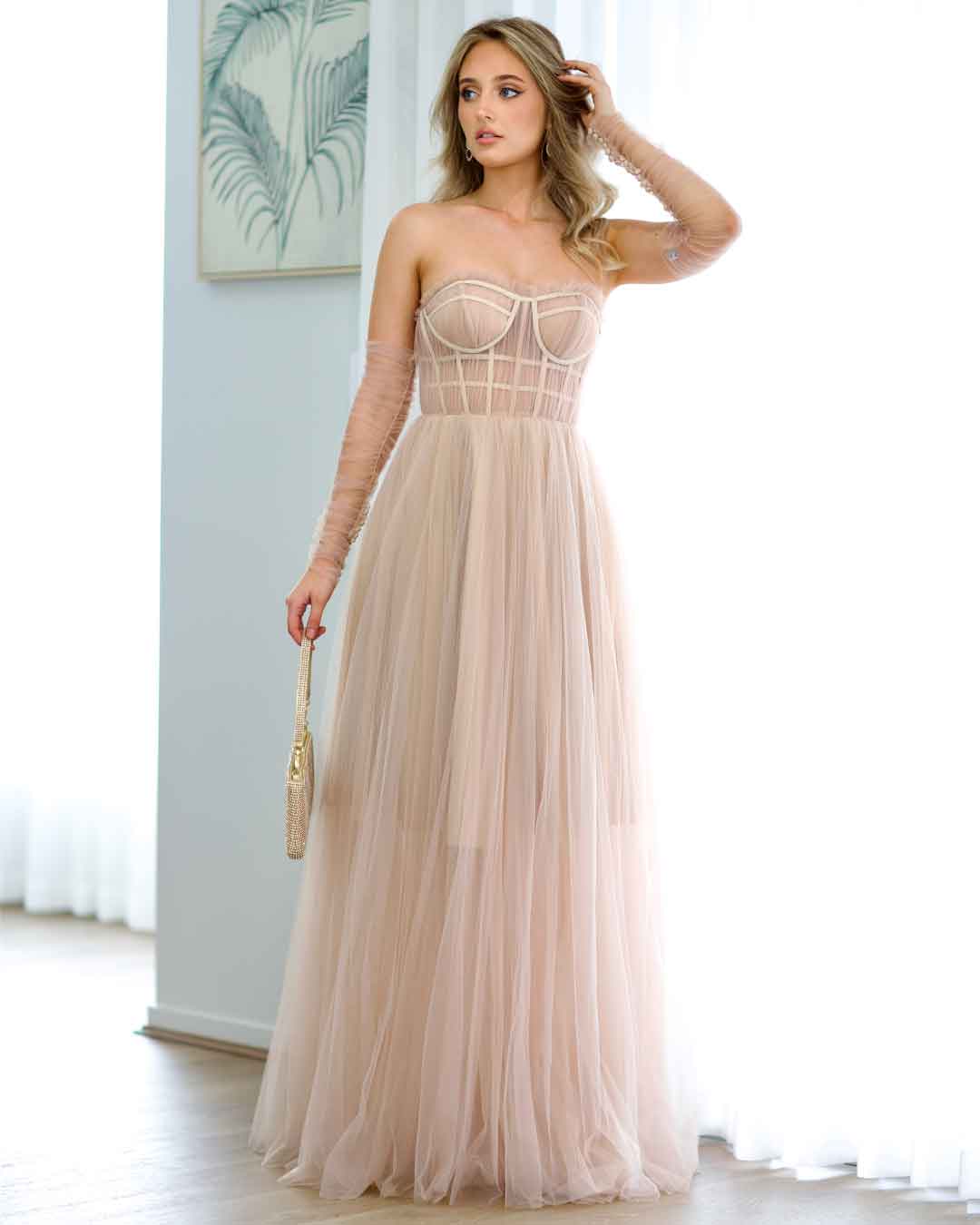 Jasmine Corset Tulle Gown - Blush