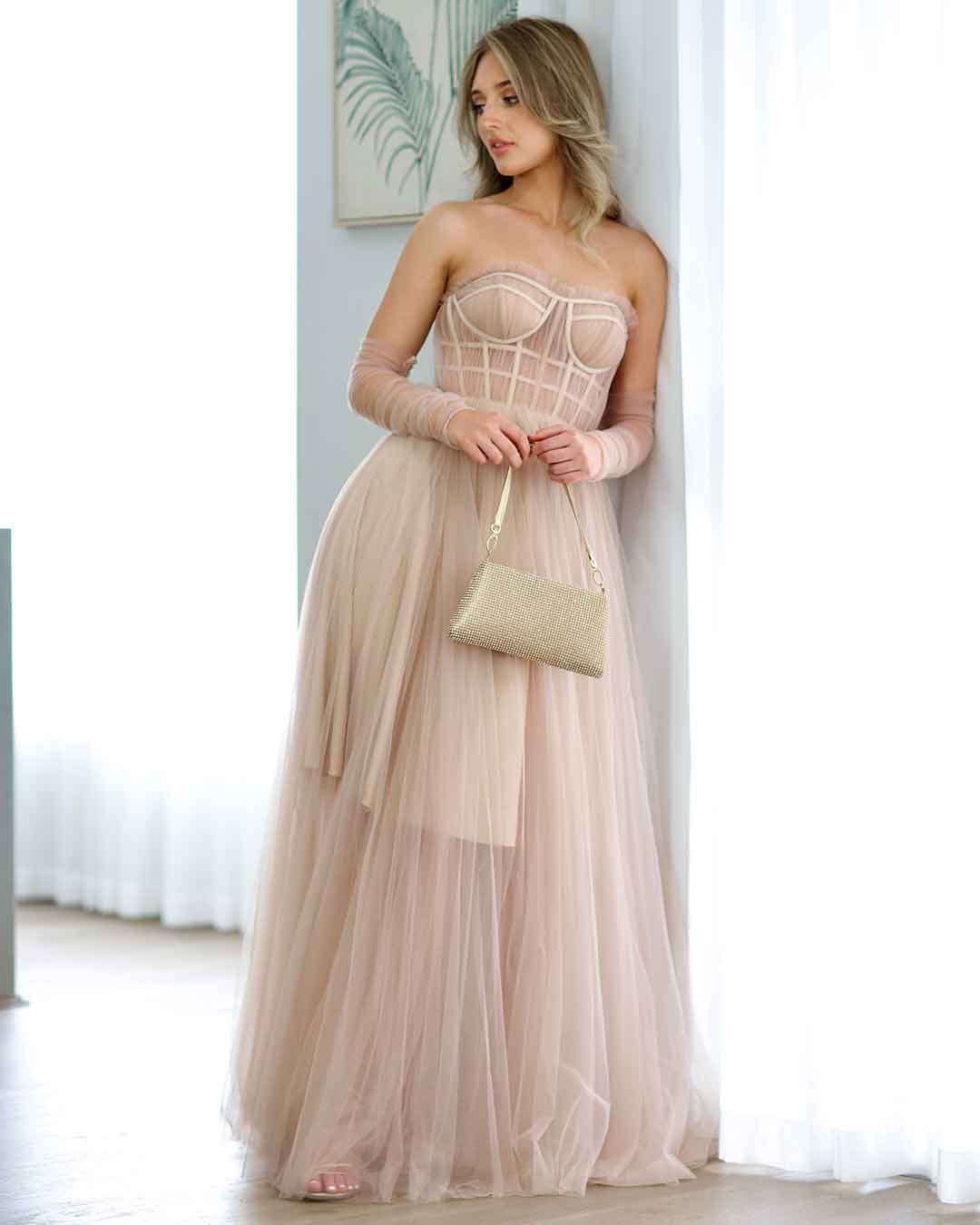 Jasmine Corset Tulle Gown - Blush