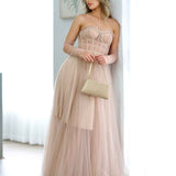 Jasmine Corset Tulle Gown - Blush