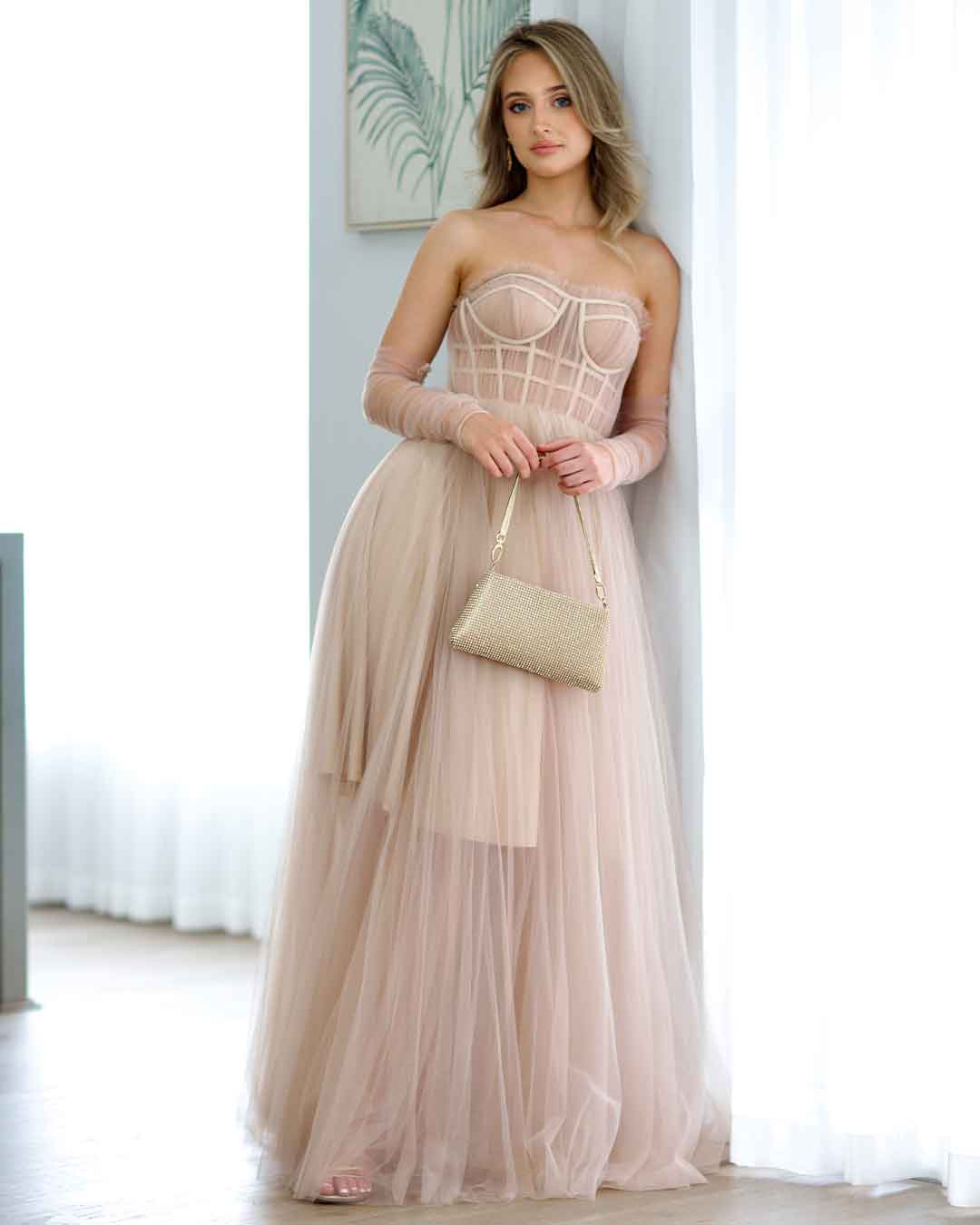 Jasmine Corset Tulle Gown - Blush