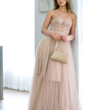 Jasmine Corset Tulle Gown - Blush