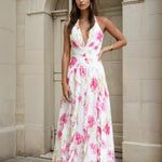 Julian Halterneck Maxi Dress Pink Print Front