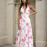 Julian Halterneck Maxi Dress Pink Print Front