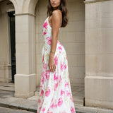 Julian Halterneck Maxi Dress Pink Print Side
