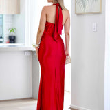 Juniper Corset Satin Gown - Ruby