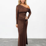 Kate Long Sleeve Maxi Dress Brown Front