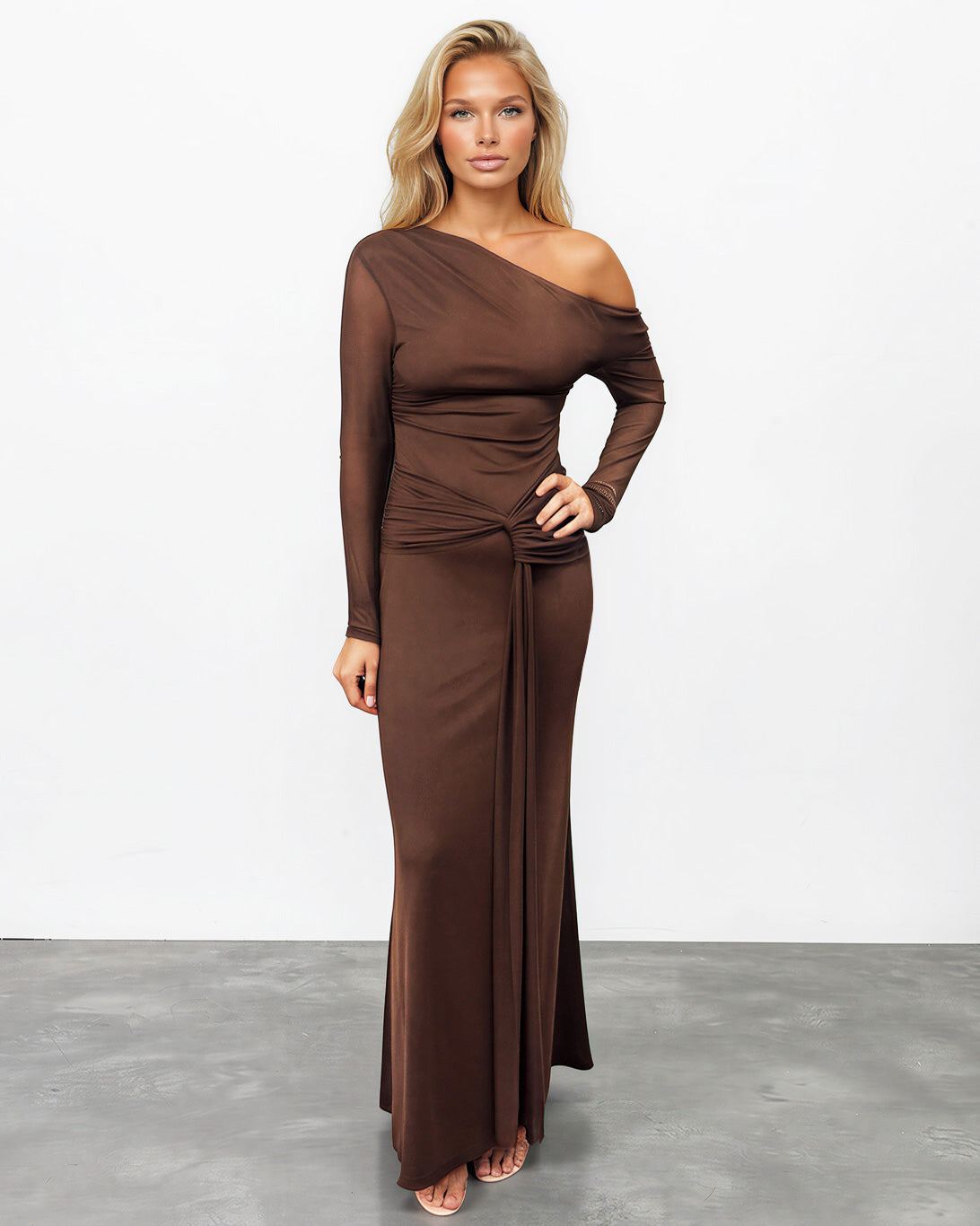 Kate Long Sleeve Maxi Dress Brown Front