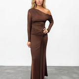Kate Long Sleeve Maxi Dress Brown Front