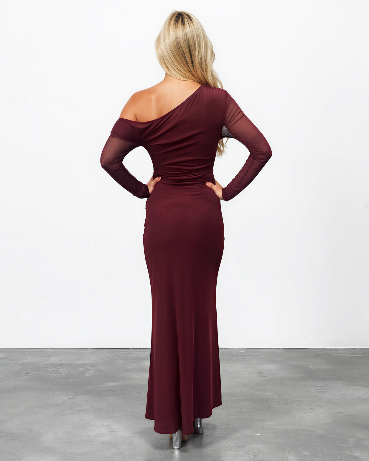 Kate Long Sleeve Maxi Dress Wine Back