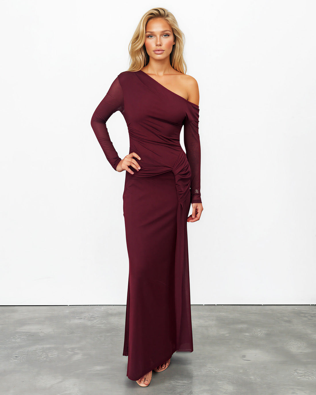 Kate Long Sleeve Maxi Dress Wine Front
