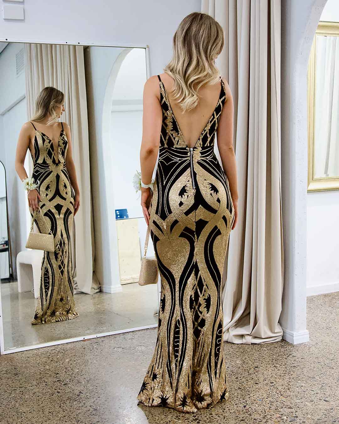 Kathleen Sequin Gown - Black/Gold