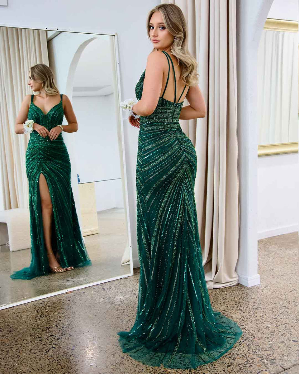 Lana Sequin Gown - Emerald